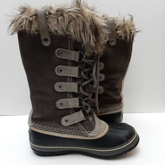 SOREL Joan of Arctic Snow Boots Suede Leather Grey & Black Sz 7 Flawed - Picture 12 of 16